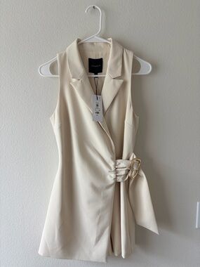 Dynamite Cream Sleeveless Wrap Mini Dress/Romper with Gold Buckle